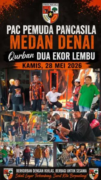 Guntur Syahputra Potong 2 Ekor Lembu Qurban di Kantor PAC Pemuda Pancasila Medan Denai